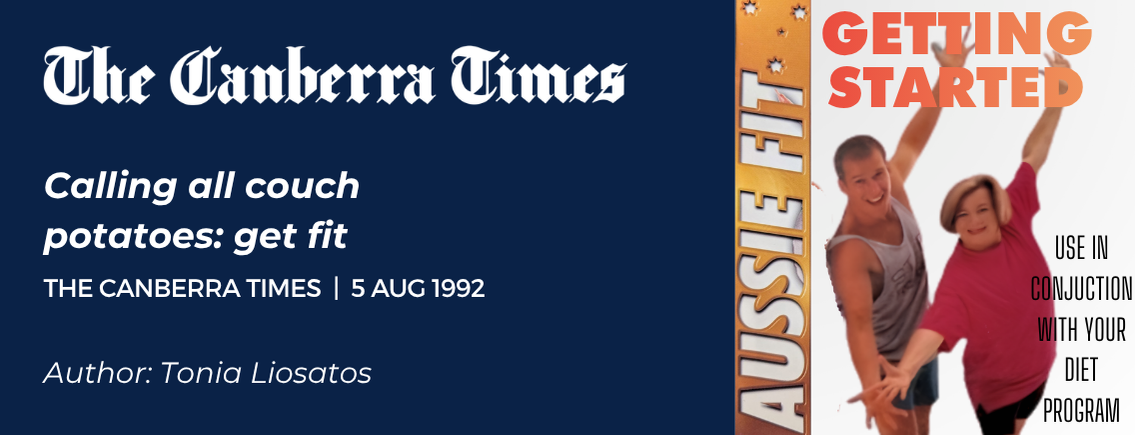 Young John Novak on the cover of the Aussie Fit Getting Started fitness program booklet — The Canberra Times article, August 1992